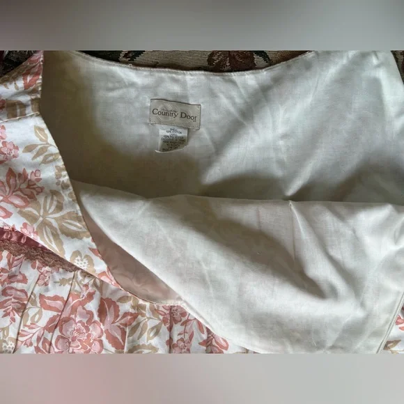 NWOT RARE Country Door A-Line Midi Skirt - Pink and Cream Floral W/Tiers &Burlap